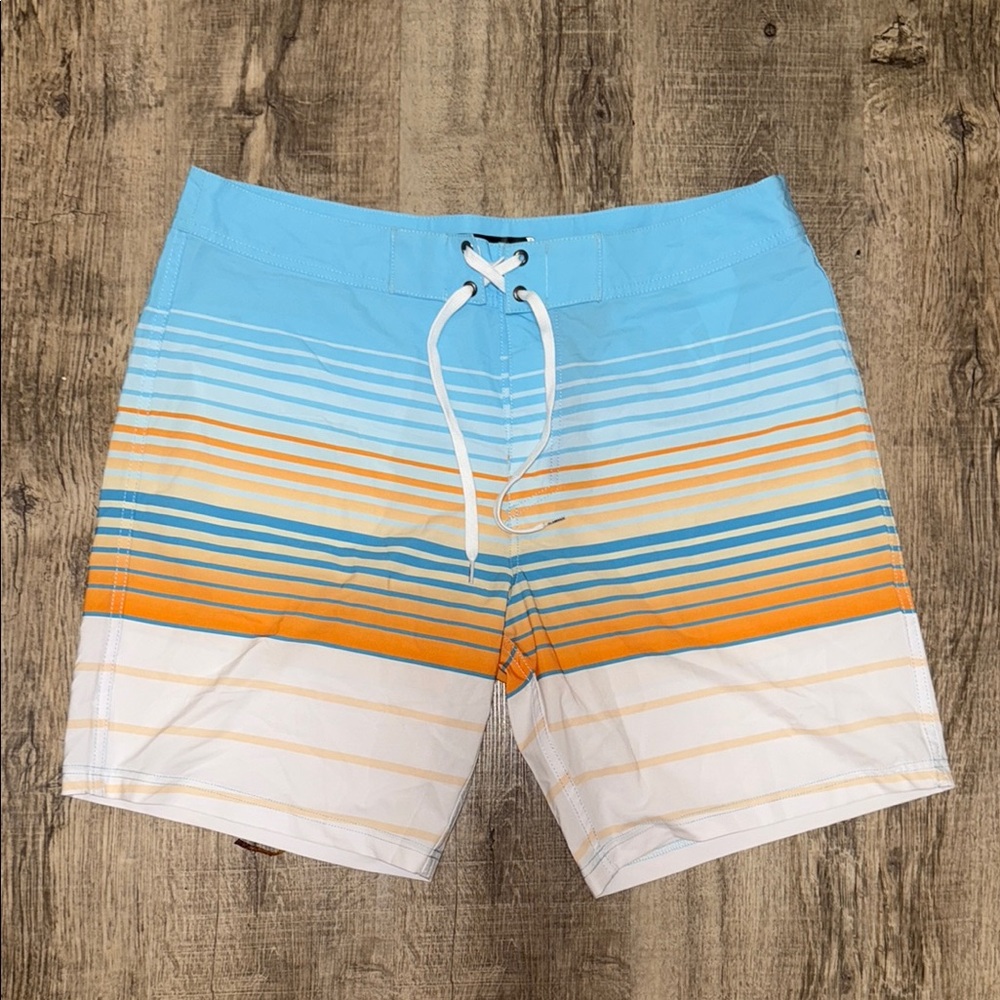 Islandhaze Blue and Orange swim Shorts with Striped Design
